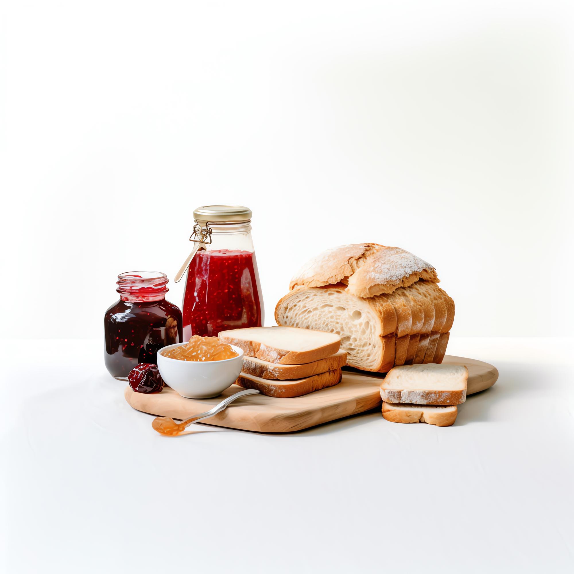 Styled breakfast board with bread and preserves